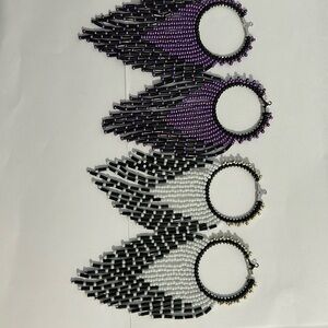 Three pairs beaded hoop earrings -beaded peyote flower bracelet